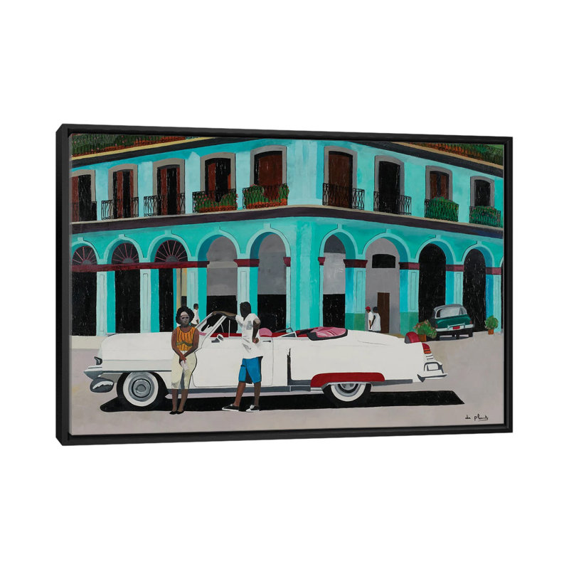 Turquoise Havana, Cuba - reproduction d'art murale - toile encadrée, H 18 po x l 26 po, Noir