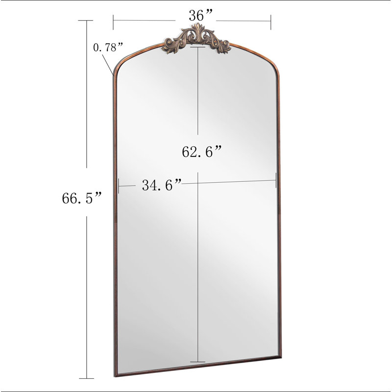 Full Length Mirror 36X66 Inch Vintage Ornate Arched Floor Mirror Metal Framed Mirror Dressing Mirror Oversized Wall Mirror, For Entryway, Living Room, Bedroom, Clothing Shop