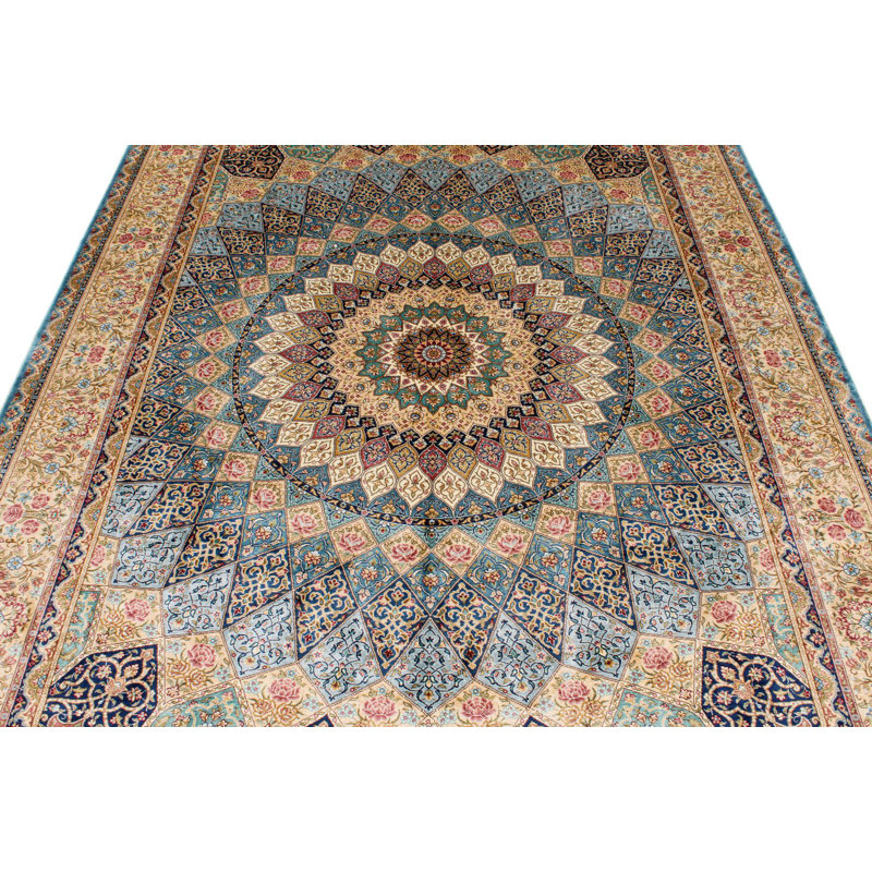 Tapis turc 6x9 bleu clair et ivoire