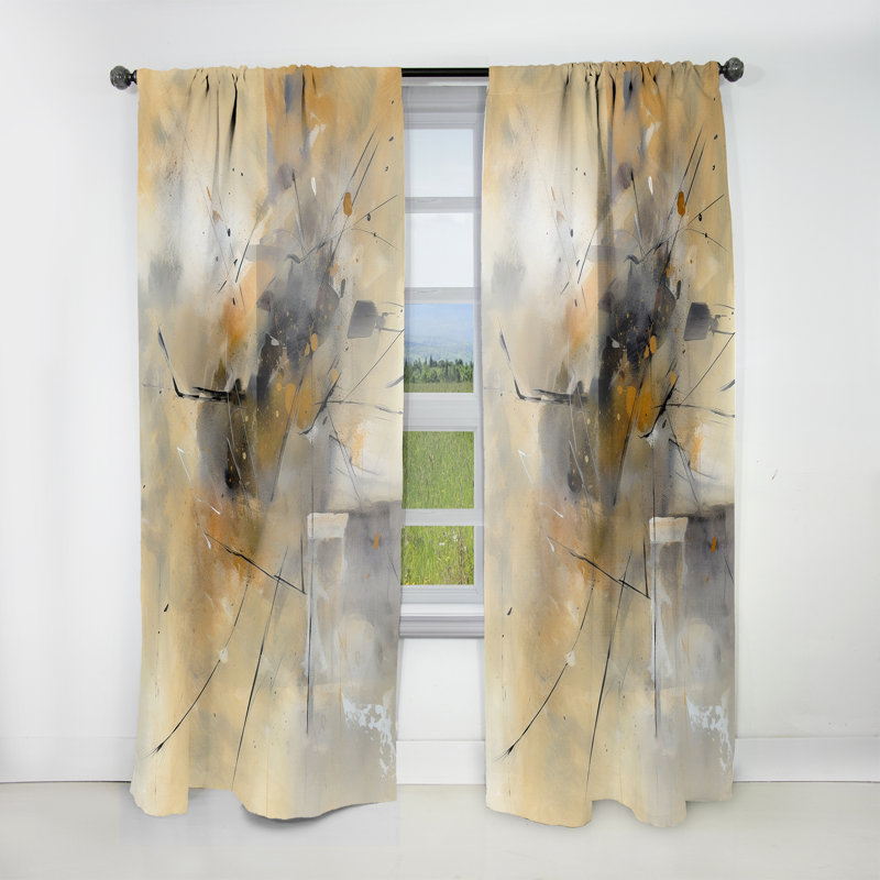 Colombard - Rideau en velours moderne jaune et gris au-delà de la toile III - obscurcissant - 1 panneau, L 52 po x L 120 po