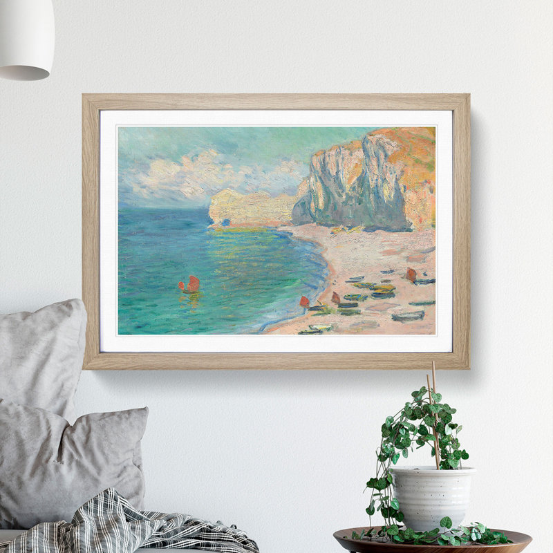 Beach and the Falaise D'Amont by Claude Monet - Framed Print, 48cm H x 65cm W x 2cm D, Oak Framed