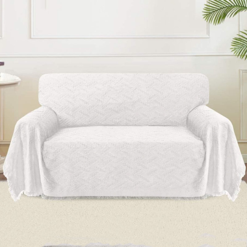 Box Cushion Sofa Slipcover, White