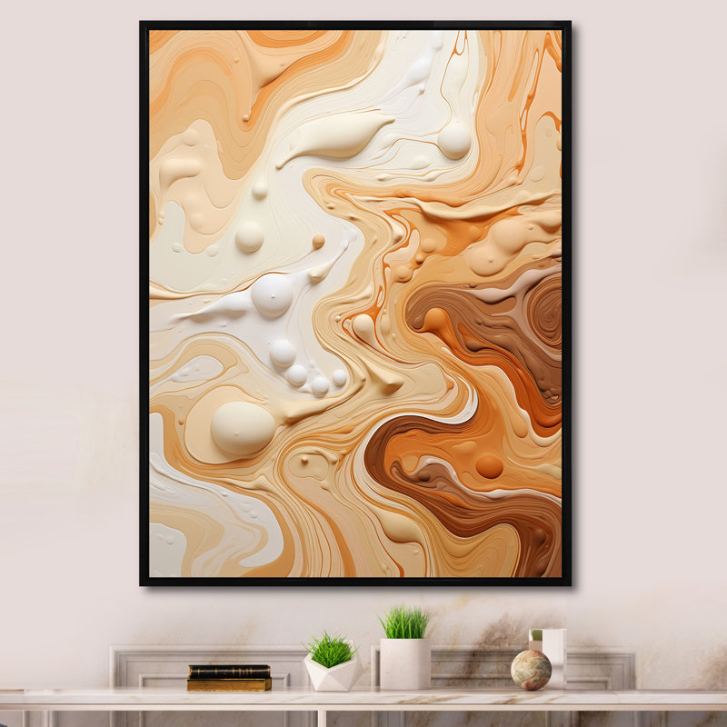 Abstrait Mirage Macchiato - Art mural abstrait, salon, Cadre flottant noir, H 44 po x l 34 po