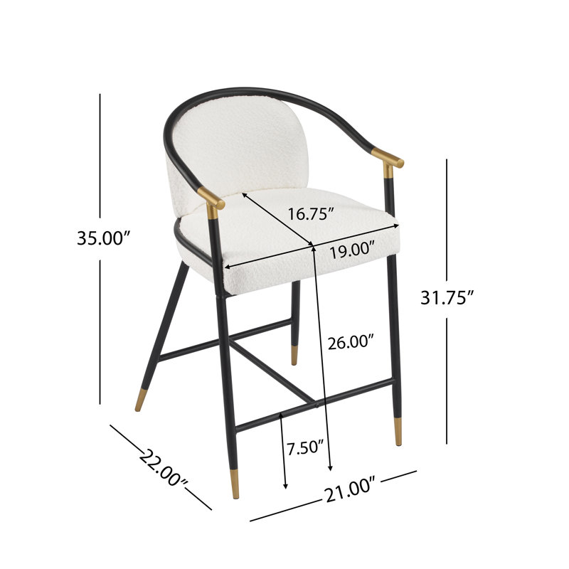 Ensemble de 2 tabourets de comptoir modernes 26 "H 26" avec accents dorés - tabourets de bar rembourrés avec cadre en métal noir pour îlot de cuisine