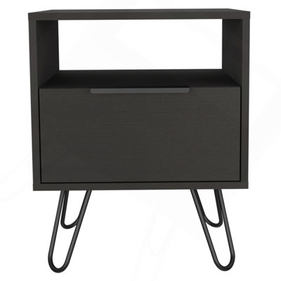 Augusta Nightstand , End Table, Side Table Single Door Cabinet, Hairpin Legs -Black