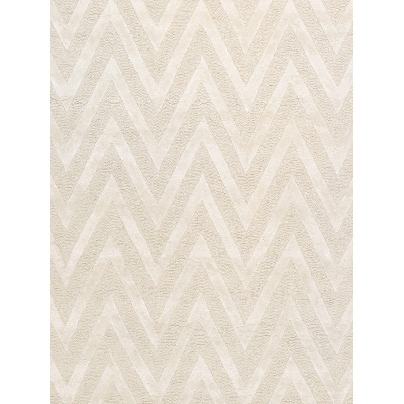 Tapis ivoire en laine / coton / viscose à motif de chevrons rectangulaire fait à la main 5 pi x 8 pi