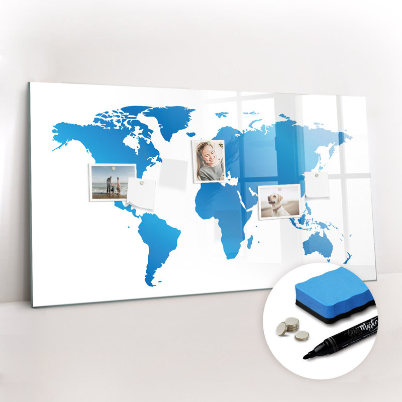 Magnetic Memo Board Whiteboard - 120 x 60 cm - With Marker and Magnets - World map