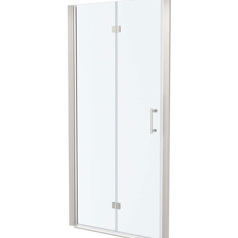 30"W X 72"H Foldable Shower Door With Tempered Glass, Brushed Nickel - Frame, Adjustable For Wall Spacing Variations Metal Water- Surface