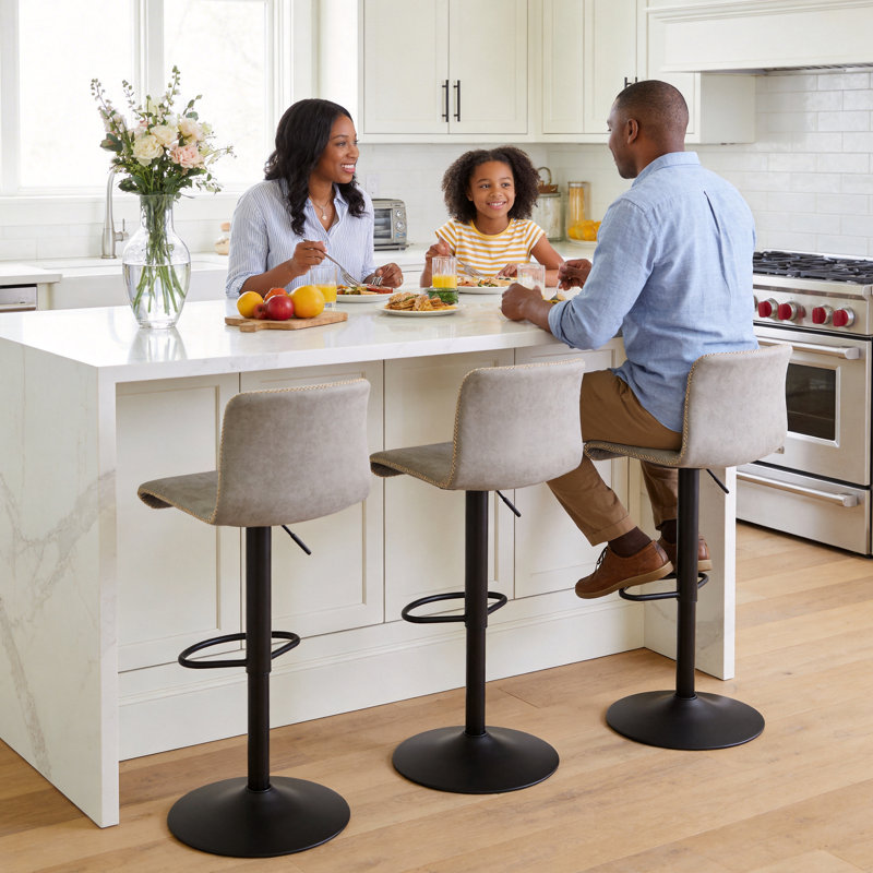 Bar Stools Set, Counter Height Bar Stools with Back, Adjustable Bar Stools 24" to 32", Faux Leather Bar Stools for Kitchen Island