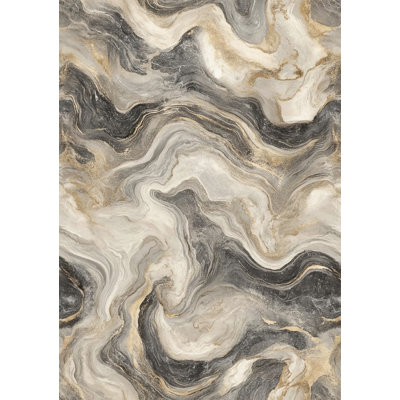 Tapis abstrait en marbre brun 5 x 7 lavable à la machine avec envers antidérapant pour le salon de la chambre à coucher