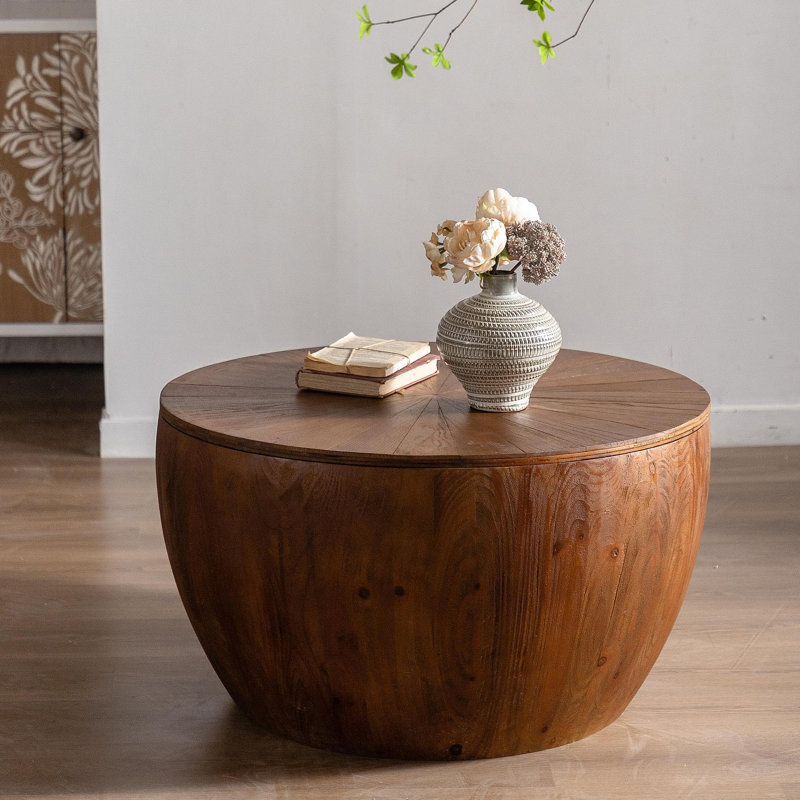 Table basse 31,50 "en forme de seau de style rétro avec fonction de rangement, pour bureau, salle à manger et salon, brun