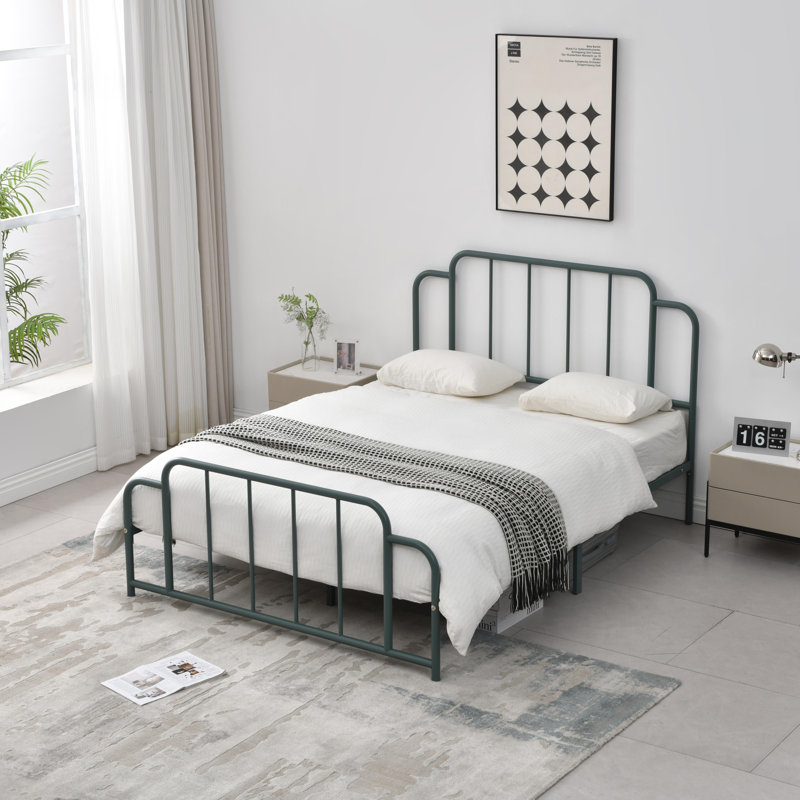 Lit plateforme en métal Gurtha, Double, Vert clair