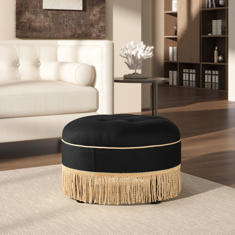 Neptune Upholstered Ottoman, Jet Black Basketweave