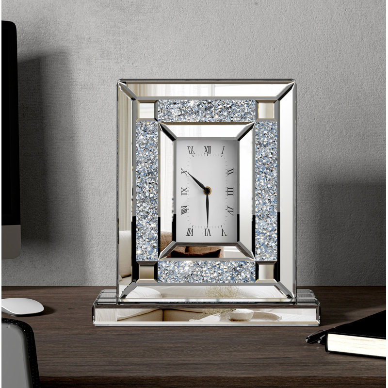 Jeni Modern Decorative Small Silver Tabletop Clock, Silver