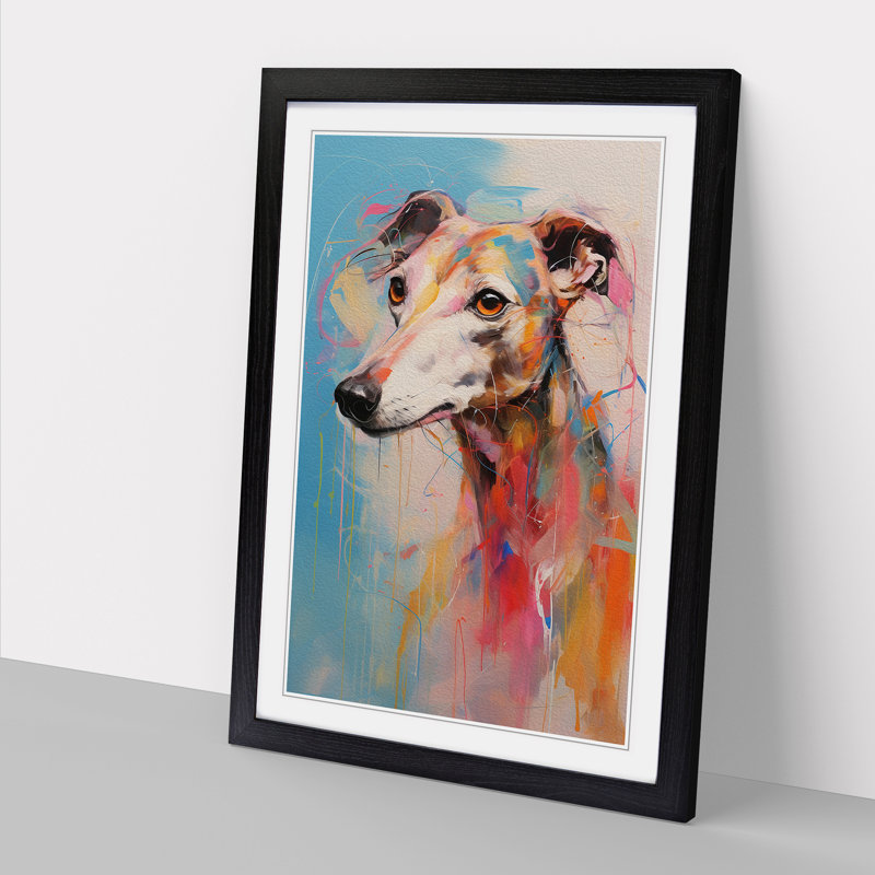 Whippet Gestural Art - Framed Print, Black Framed, 46cm H x 34cm W