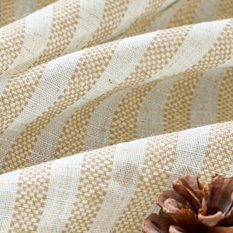 Rideaux à rayures semi-transparents en lin avec œillets, L 50 po x L 63 po, Beige