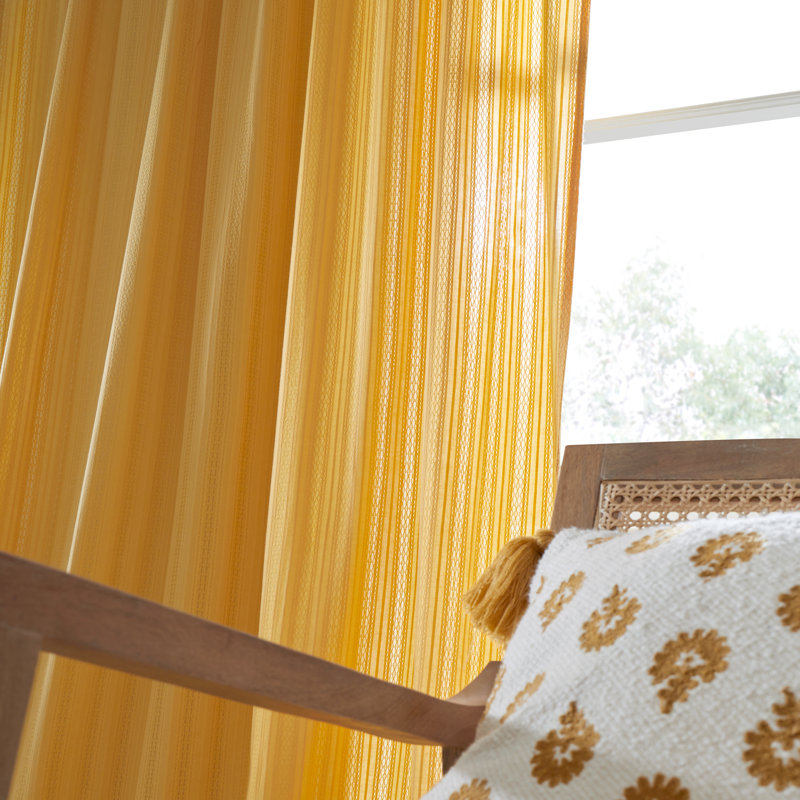 Zofia Broderie Slot Top Single Curtain Voile, 140cm Width x 183cm Drop, Yellow