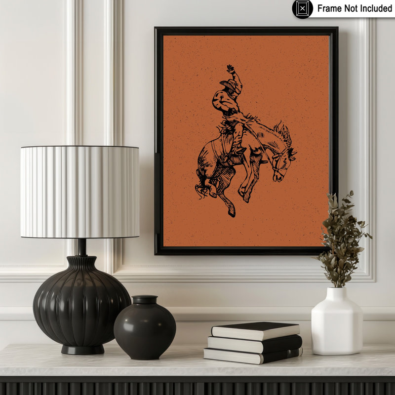 Cheval de cowboy brun, 24"H x 32"W, Poster, Unframed