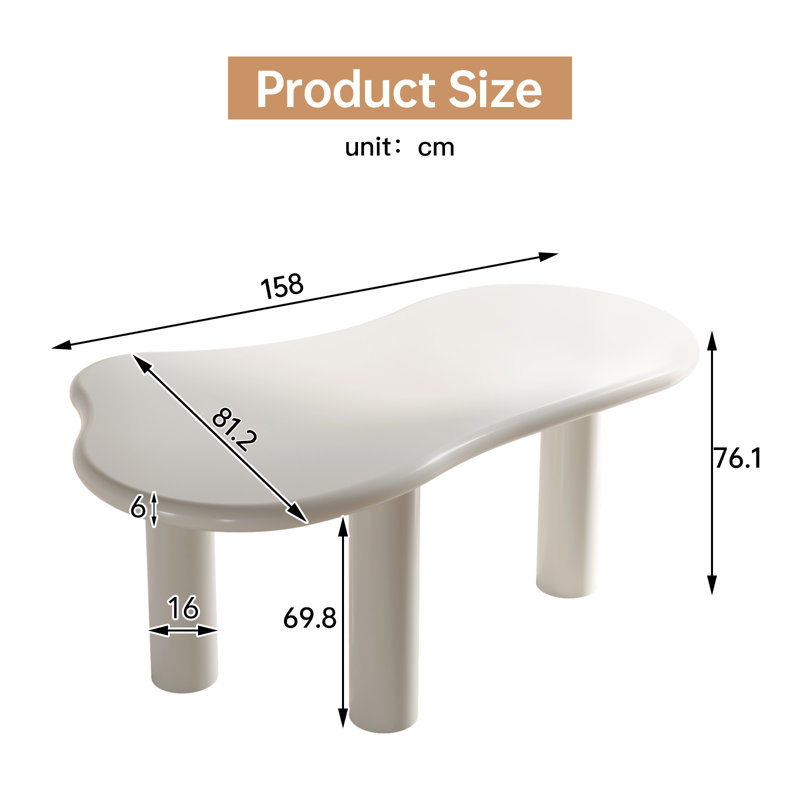 Cloud-Shaped Cream White Dining Table (1.58m) - Sturdy & Stable Desk for Home Office and Dining Use