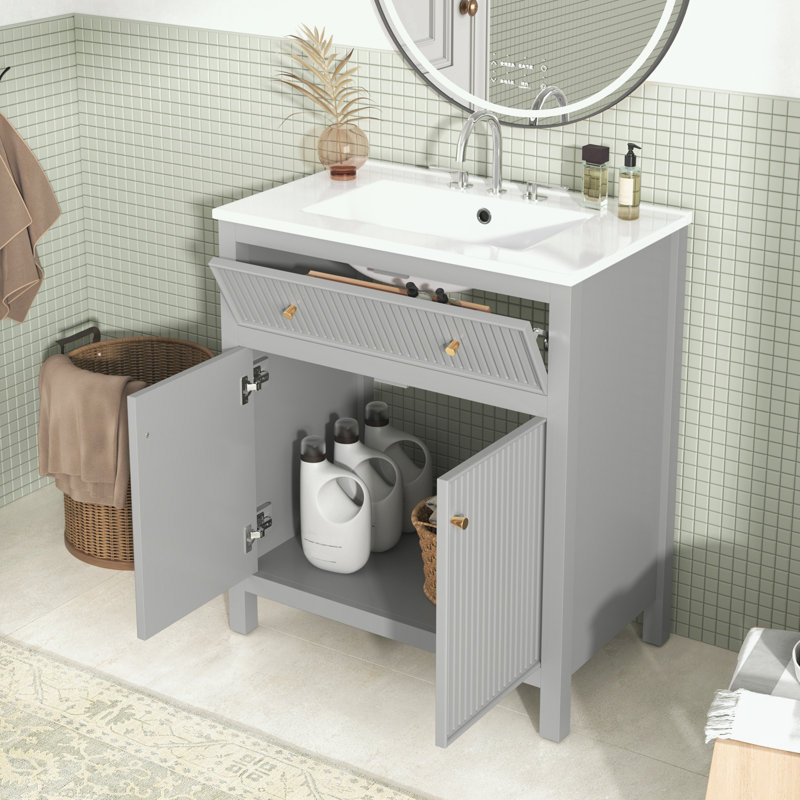 Bathroom Vanity with Ceramic Sink, 2 Soft Closing Doors