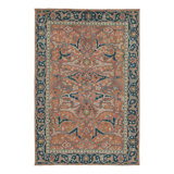 Vintage European Rug In Orange, Blue And Ivory Geometric Pattern - Rug & Kilim