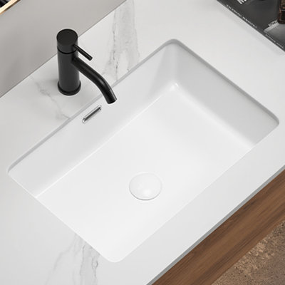 Lavabo de salle de bain rectangulaire encastré en céramique blanche 22 * 15 pouces, de haute qualité, luxueux et moderne, avec trop-plein, facile à nettoyer, installation simple pour meuble-lavabo de 15 pouces de large, long, cuit, acide, teinté