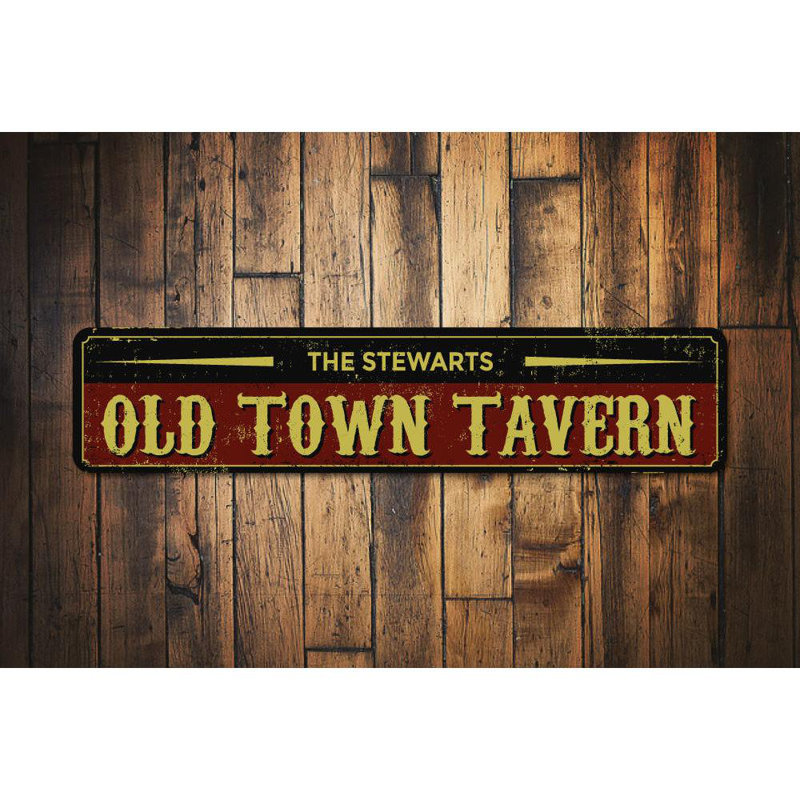 Plaque en aluminium Old Town Tavern, H 4 po x l 18 po x P 0,04 po