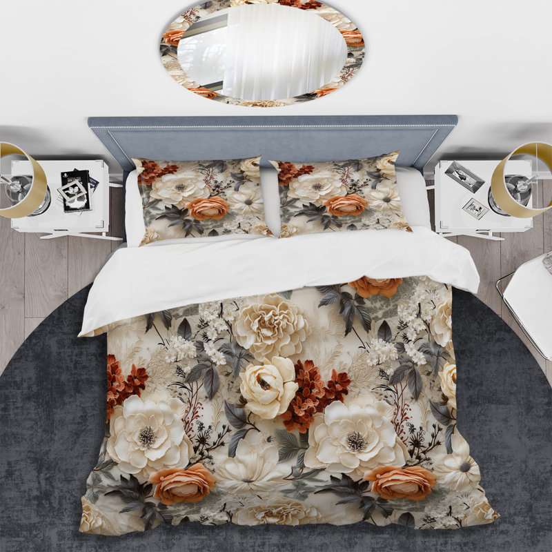 Literie en V de style rustique en dentelle rustique, Housse de couette pour grand lit et 2 taies décor
