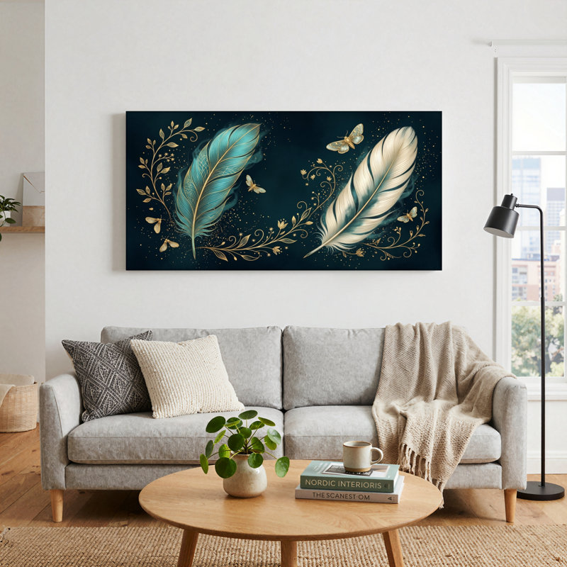 Ensemble de 1 tableau sur toile Papillon Plume, L 40 po x H 20 po, Toile tendue