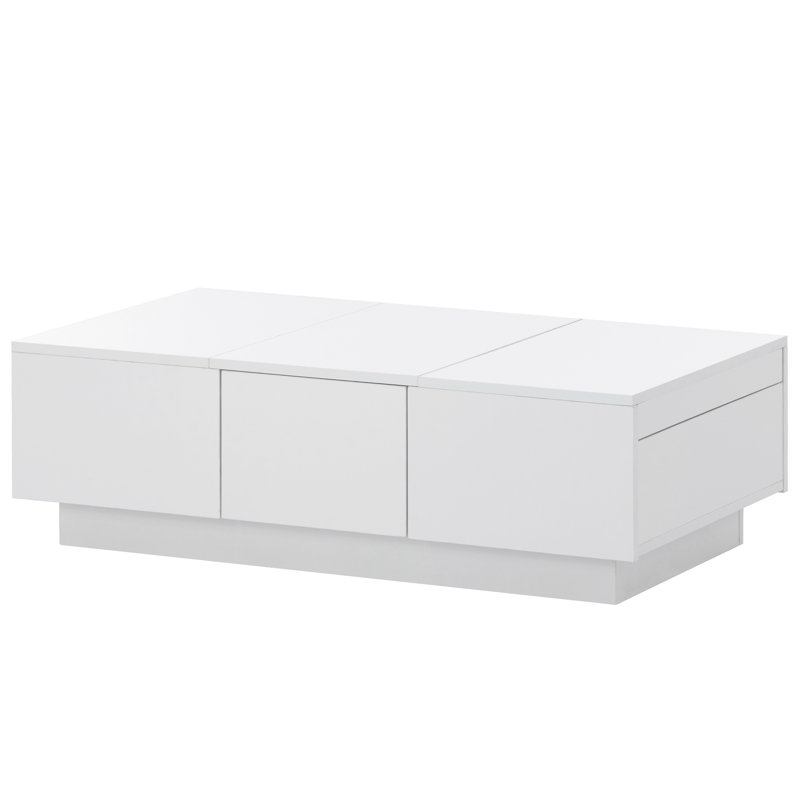 Coffee Table With 2 Large Hidden Storage Compartment, Extendable Cocktail Table With 2 Drawers, High-Gloss Centre Table With Sliding Top For Living Room