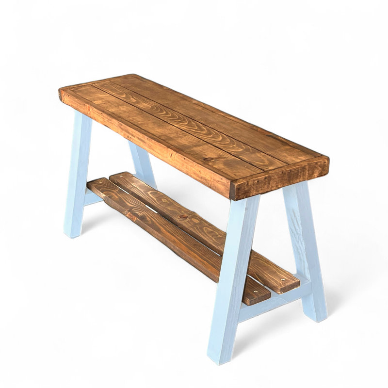 Banc de rangement en bois massif Minoo, Brun clair / jaune