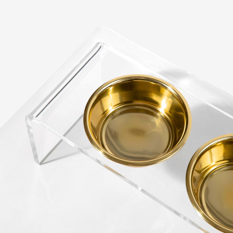 Tall Clear Triple Dog Bowl Feeder with Bowls, Gold