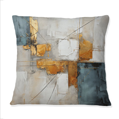 Gold Grey Gleaming Geometry IV - Abstract Collages Printed Throw Pillow