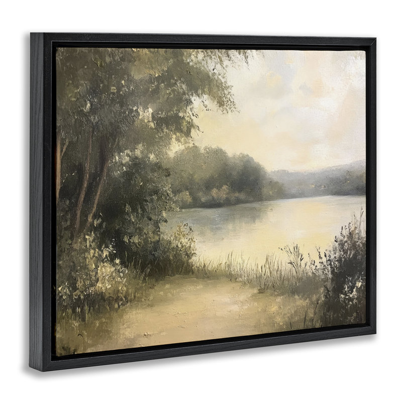 Shore of Peaceful Lake Floating Frame, design by Petal Prints Design, 25" H x 31" W, Jet Black Floater Frame