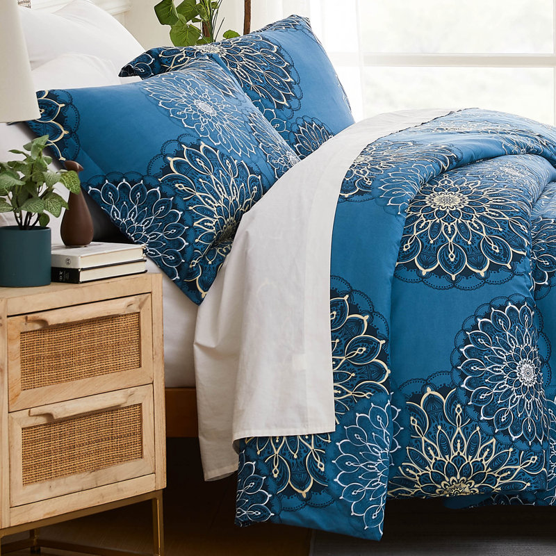 Blue Twin Reversible Microfiber Comforter Set