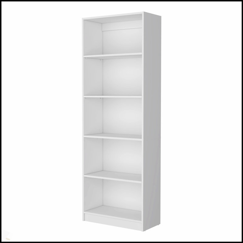 Bibliothèque blanche à 5 tablettes avec tablettes spacieuses pour un rangement et une présentation modernes, durables et élégants.