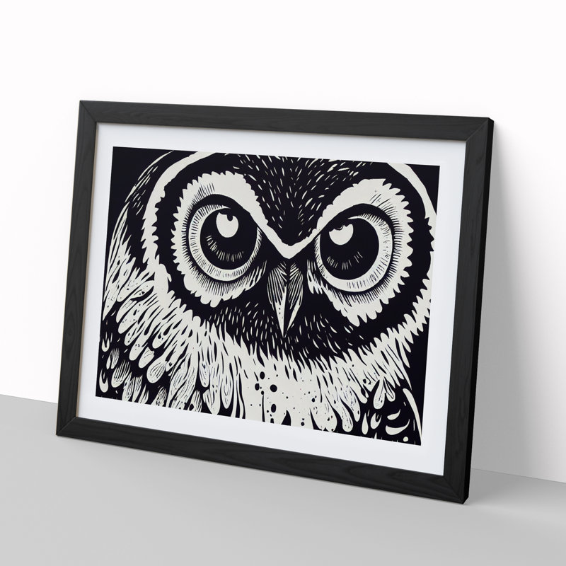Striking Owl Art Vol.4 - Single Picture Frame Print, Black, 46cm H x 64cm W x 2cm D