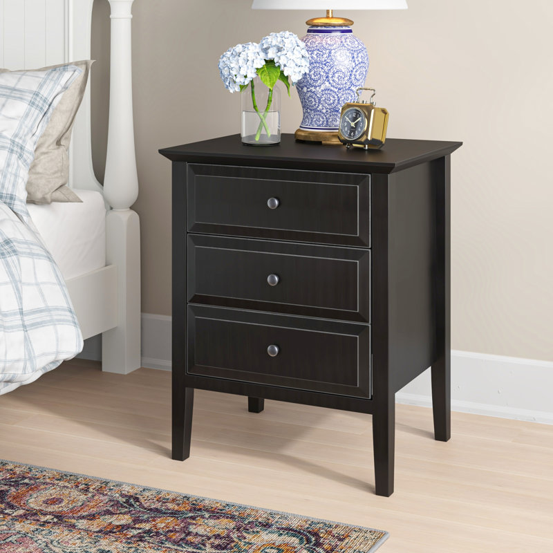 Xanthe 55.88cm W Solid Wood Bedside Table, Black