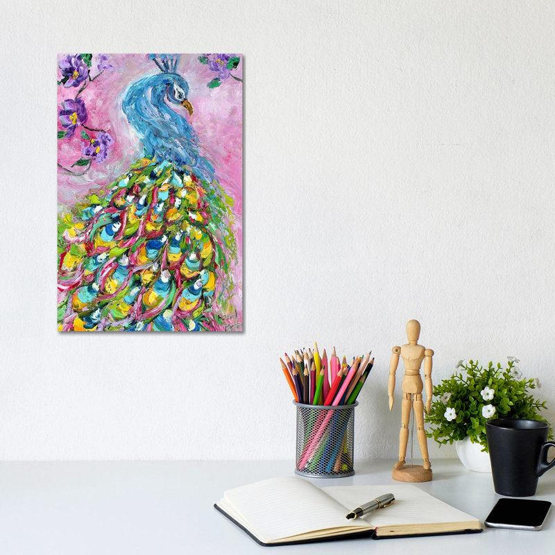 Peacock Dance by Karen Tarlton - Wrapped Canvas Painting, 20.32 cm H x 30.48 cm W