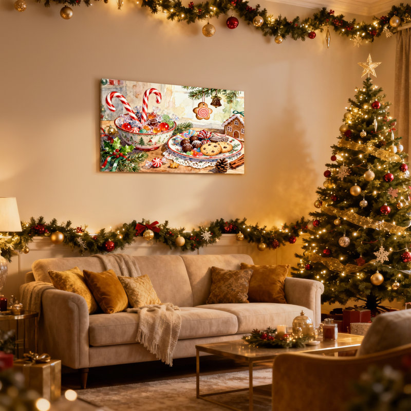 Ensemble de 3 impressions sur toile de Noël, bonbons et décorations de bonbons de Noël, H 12 po x l 18 po