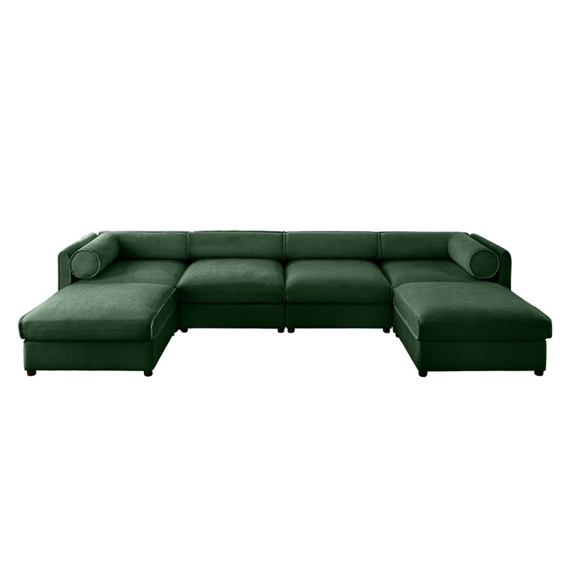Casen 4-Seater U-Shaped Chenille Sectional Sofa with 2 Ottomans, Chenille blanche, H 27,9 po x l 142,5 po x P 109 po