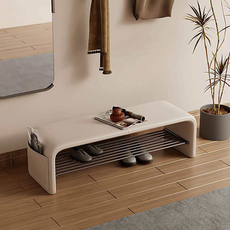 6 Pair Shoe Storage Bench, Beige, 16.54'' H X 55.12'' W X 13.78'' D