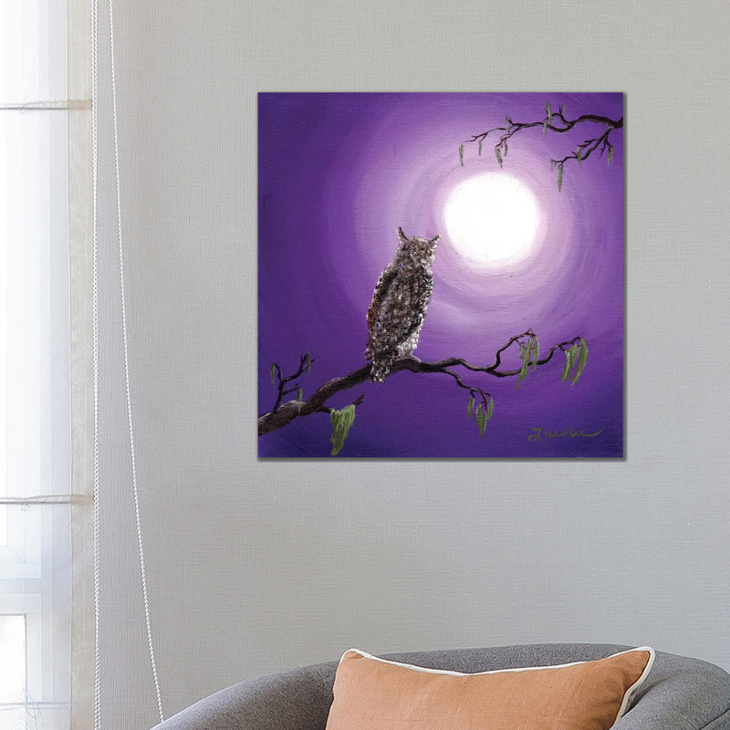 Owl On Mossy Branch by Laura Iverson - Wrapped Canvas Print, 66.04 cm H x 66.04 cm W x 3.175 cm D