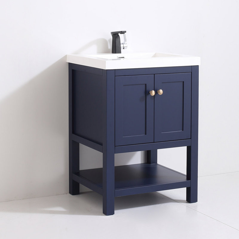 Mckinzie 25'' Single Bathroom Vanity with Solid Surface Top, Blue