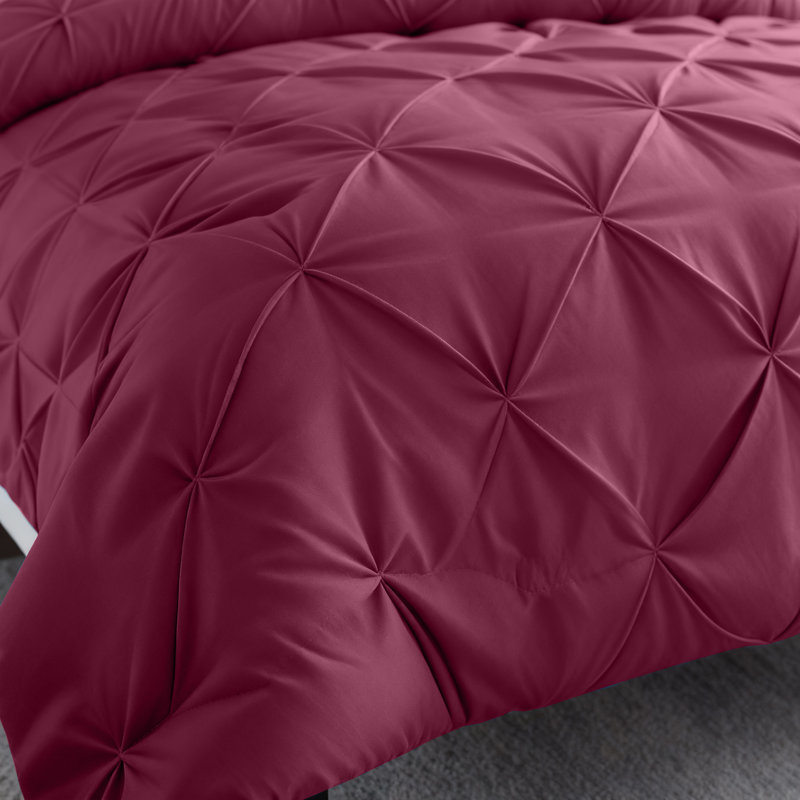 Aspire Homeware High Quality Microfiber Pintuck Design Duvet Cover With Pillowcases, Burgundy