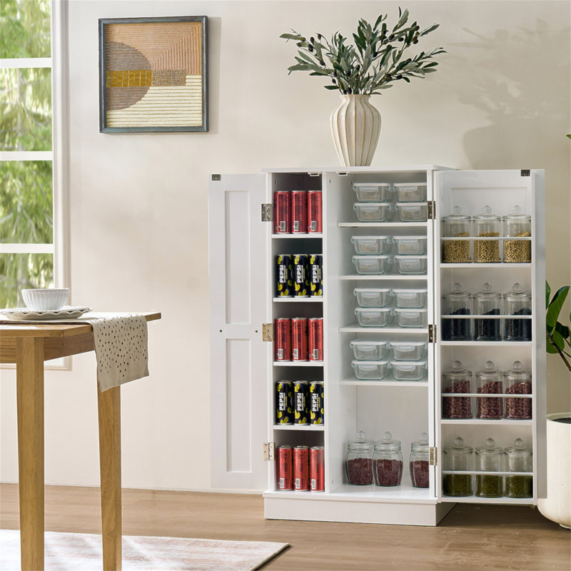 Armoire de rangement pour garde-manger, autoportante avec tablettes et portes réglables, idéale pour ranger les aliments et les appareils ménagers dans les petits espaces