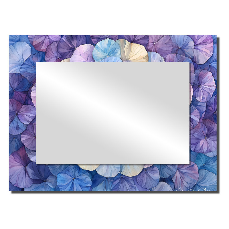 Hydrangea In Watercolor Mandella Of Purple Ink II - Floral Mirror Wall Decor - Printed On Metal, 24" x 32"