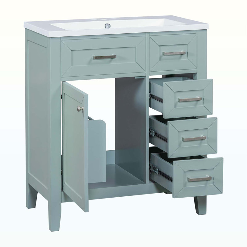 Ensemble de meuble-lavabo avec lavabo et tiroirs, Vert, Argent argent