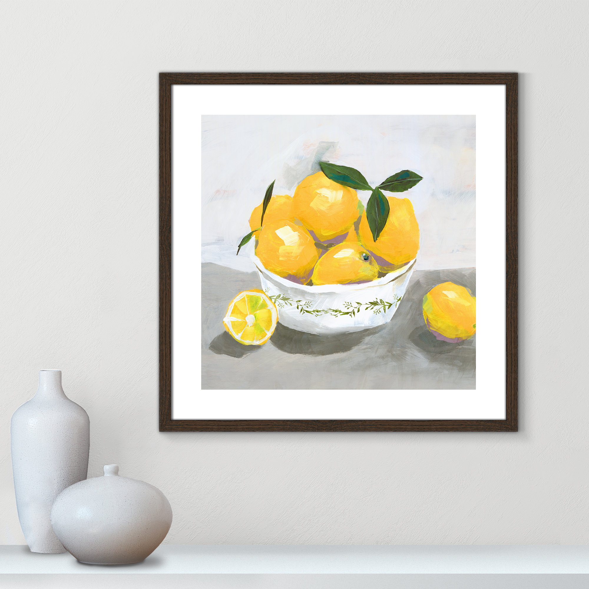Lemons by Isabelle Z - Print, Walnut Wood Framed Paper, 24.75" H x 24.75" W x 0.75" D