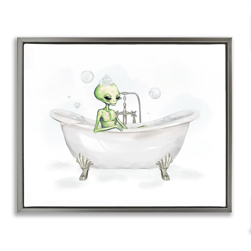 Alien Bubble Bath Gray Framed Floater Canvas Wall Art by Ziwei Li, Luster Gray Floater Frame, 25" H x 31" W